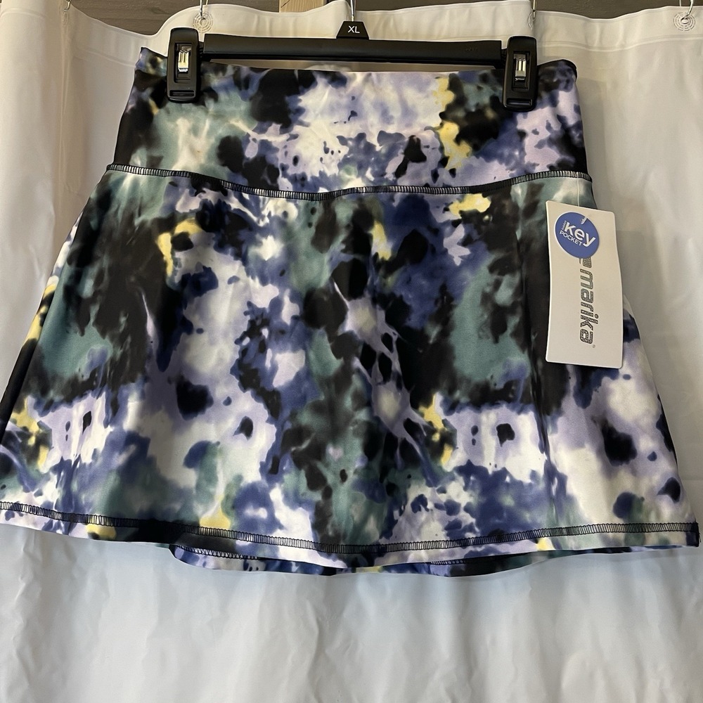 NWT Marika Activewear Skort Abstract Watercolor Print Sz L Key Pocket Activewear